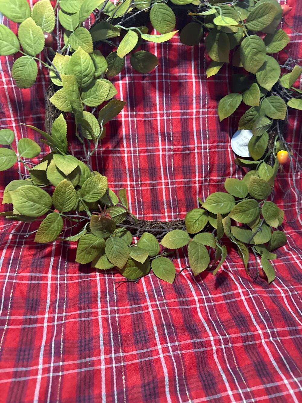 Faux Greenery Grapevine Wreath with Berries, Green
